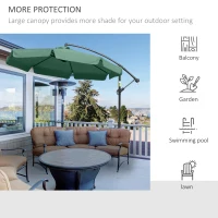 Outsunny 2.7m Garden Parasol Cantilever Umbrella with Crank Handle and Cross Base for Outdoor, Hanging Sun Shade, Green(m-7)