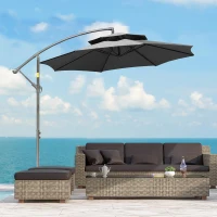Outsunny 2.7m Garden Banana Parasol Cantilever Umbrella with Crank Handle, Double Tier Canopy and Cross Base for Outdoor, Hanging Sun Shade, Dark Grey(m-10)