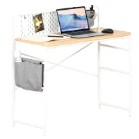 HOMCOM Bureau Informatique Table d'ordinateur Table d'étude 2 Pochettes Cadre en métal blanc dim. 98L x 46l x 98H cm Chêne Clair(m-11)