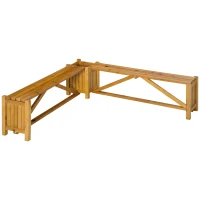 Outsunny Wooden Garden Corner Bench with Planter Combination, Planter Box with Garden Bench Seat for Patio, Park and Deck, Brown(m-1)