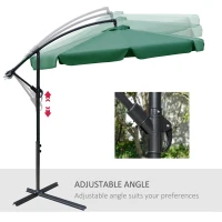Outsunny 2.7m Garden Parasol Cantilever Umbrella with Crank Handle and Cross Base for Outdoor, Hanging Sun Shade, Green(m-5)