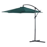 Outsunny 3(m) Banana Parasol Hanging Cantilever Umbrella with Crank Handle, 8 Ribs and Cross Base for Outdoor, Sun Shade, Dark Green(m-13)