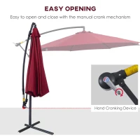 Outsunny Cantilever Umbrella Parasol Hanging Banana Steel Dark Green 3M Patio Wine Red(m-4)