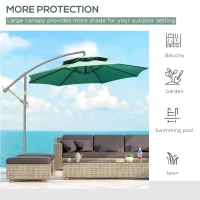 Outsunny 2.7m Banana Parasol Cantilever Umbrella with Crank Handle, Double Tier Canopy and Cross Base for Outdoor, Hanging Sun Shade, Green(m-5)