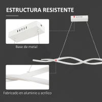 HOMCOM Lámpara Colgante Moderna con LED IP20 38W 3700lm y Cuerdas Ajustables Lámpara de Suspensión de Aluminio para Salón Comedor Dormitorio 90x9x9 cm Blanco(m-5)