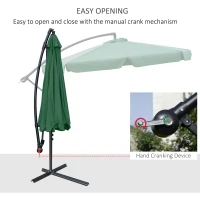 Outsunny 2.7m Garden Parasol Cantilever Umbrella with Crank Handle and Cross Base for Outdoor, Hanging Sun Shade, Green(m-4)