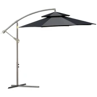 Outsunny 2.7m Banana Parasol Cantilever Umbrella with Crank Handle, Double Tier Canopy and Cross Base for Outdoor, Hanging Sun Shade, Black(m-12)