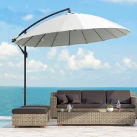Outsunny 3(m) Cantilever Umbrella 18 Ribs & Vents Adjustable Angle for Patio Cream White(m-13)