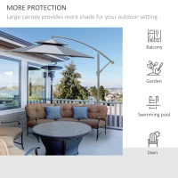 Outsunny 2.7m Garden Banana Parasol Cantilever Umbrella with Crank Handle, Double Tier Canopy and Cross Base for Outdoor, Hanging Sun Shade, Dark Grey(m-7)