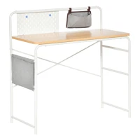 HOMCOM Bureau Informatique Table d'ordinateur Table d'étude 2 Pochettes Cadre en métal blanc dim. 98L x 46l x 98H cm Chêne Clair(m-1)