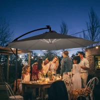 Outsunny 3m LED Patio Banana Umbrella Cantilever Parasol w/ Crank Cross Base Hanging Offset Umbrella Frame Steel  Aluminium Garden Table Outdoor Black(m-11)