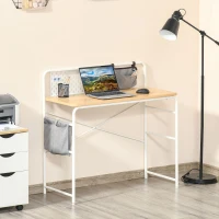 HOMCOM Bureau Informatique Table d'ordinateur Table d'étude 2 Pochettes Cadre en métal blanc dim. 98L x 46l x 98H cm Chêne Clair(m-2)
