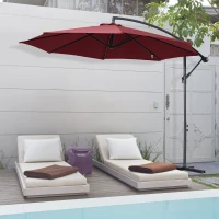 Outsunny Cantilever Umbrella Parasol Hanging Banana Steel Dark Green 3M Patio Wine Red(m-13)