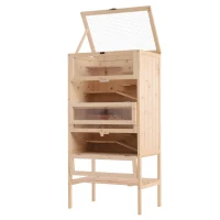 PawHut Cusca pentru Rozitori si Hamsteri cu 4 Rafturi cu Acoperis Trapa in Lemn 60x40x120cm(m-12)