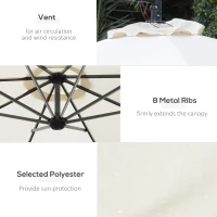 Outsunny Umbrella Parasol W/Solar Powered LED strips, Φ2.95x2.45H m-Cream(m-4)