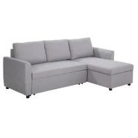 HOMCOM Ecksofa Stoffsofa Schlafsofa Sofabett Sofa mit Schlaffunktion Eckcouch Couchgarnitur mit Chaiselongue L-Form leinenartiges Polyester Schaumstoff PP-Kunststoff Grau 217 x 134 x 85 cm(m-1)