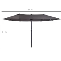 Outsunny 4.6m Garden Parasol Double-Sided Sun Umbrella Patio Market Shelter Canopy Shade Outdoor Grey(m-3)