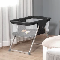 HOMCOM Cusuta portabila , leagan balansoar, patut de calatorie pliabil usor, reglabil pe inaltime, pentru nou-nascut, cu saltea, plasa de tantari si geanta de calatorie(m-2)