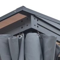 Outsunny 4 x 3(m) Outdoor Hardtop Gazebo with Curtains, Lean to Aluminium Pergola with Polycarbonate Roof, Garden Pavilion Sun Shade Shelter, Grey(m-7)