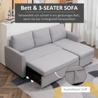 HOMCOM Ecksofa Stoffsofa Schlafsofa Sofabett Sofa mit Schlaffunktion Eckcouch Couchgarnitur mit Chaiselongue L-Form leinenartiges Polyester Schaumstoff PP-Kunststoff Grau 217 x 134 x 85 cm(m-4)