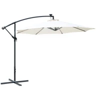 Outsunny Umbrella Parasol W/Solar Powered LED strips, Φ2.95x2.45H m-Cream(m-1)