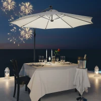 Outsunny Umbrella Parasol W/Solar Powered LED strips, Φ2.95x2.45H m-Cream(m-12)