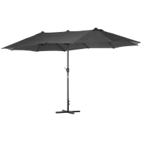 Outsunny 4.6M Sun Umbrella Canopy Double-sided Crank Sun Shade w/ Cross Base Grey(m-12)