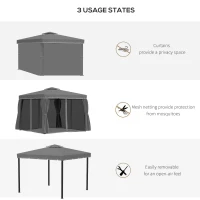 Outsunny 3 x 3(m) Patio Gazebo Canopy Garden Pavilion Tent Shelter Marquee with 2 Tier Water Repellent Roof, Mosquito Netting and Curtains, Aluminium Frame, Dark Grey(m-6)