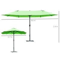 Outsunny 4.6M Sun Umbrella Canopy Double-sided Crank Sun Shade w/ Cross Base Green(m-3)