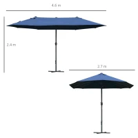 Outsunny 4.6M Sun Umbrella Canopy Double-sided Crank Sun Shade w/ Cross Base Dark Blue(m-3)
