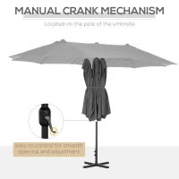 Outsunny 4.6M Sun Umbrella Canopy Double-sided Crank Sun Shade w/ Cross Base Grey(m-5)