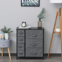 HOMCOM® SZAFKA DO PRZECHOWYWANIA Z 7 SKŁADANYMI TEKSTYLNYMI SZUFLADAMI METALOWY STELAŻ + DREWNO + LEN szara 63.5 x 30 x 71 cm(m-10)