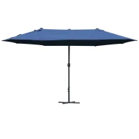 Outsunny 4.6M Sun Umbrella Canopy Double-sided Crank Sun Shade w/ Cross Base Dark Blue(m-1)