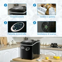 HOMCOM Macchina per Ghiaccio 9 Cubetti in 8-9 Minuti con 3 Dimensioni Regolabili, Nero(m-5)