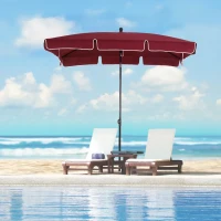 Outsunny Chapéu de Sol Retangular de Jardim 198x130x240cm Chapéu de Sol de Alumínio com Função de Inclinação para Terraço Pátio Exterior Vinho(m-2)