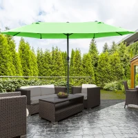 Outsunny 4.6M Sun Umbrella Canopy Double-sided Crank Sun Shade w/ Cross Base Green(m-12)