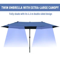 Outsunny 4.6M Sun Umbrella Canopy Double-sided Crank Sun Shade w/ Cross Base Dark Blue(m-4)