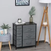 HOMCOM® SZAFKA DO PRZECHOWYWANIA Z 7 SKŁADANYMI TEKSTYLNYMI SZUFLADAMI METALOWY STELAŻ + DREWNO + LEN szara 63.5 x 30 x 71 cm(m-2)