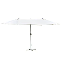 Outsunny 4.6M Sun Umbrella Canopy Double-sided Crank Sun Shade w/ Cross Base Off White(m-1)