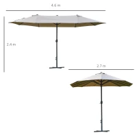 Outsunny 4.6M Sun Umbrella Canopy Double-sided Crank Sun Shade w/ Cross Base Khaki(m-3)