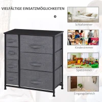 HOMCOM® SZAFKA DO PRZECHOWYWANIA Z 7 SKŁADANYMI TEKSTYLNYMI SZUFLADAMI METALOWY STELAŻ + DREWNO + LEN szara 63.5 x 30 x 71 cm(m-5)