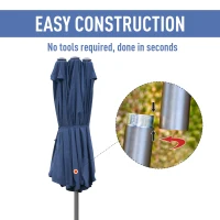 Outsunny 4.6M Sun Umbrella Canopy Double-sided Crank Sun Shade w/ Cross Base Dark Blue(m-6)