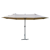 Outsunny 4.6M Sun Umbrella Canopy Double-sided Crank Sun Shade w/ Cross Base Khaki