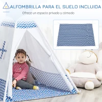 HOMCOM Tienda de Campaña para Niños de +3 Años Tipi Infantil de Madera Portátil con Ventana Colchoneta y Bolsa de Transporte para Interiores y Exteriores 120x120x155 cm Azul(m-5)