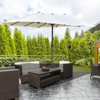 Outsunny 4.6M Sun Umbrella Canopy Double-sided Crank Sun Shade w/ Cross Base Off White(m-12)