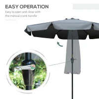 Outsunny 2.7m Patio Umbrella Garden Parasol Outdoor Sun Shade Table Umbrella with Tilt, Crank, 8 Ribs, Ruffles, Grey(m-5)