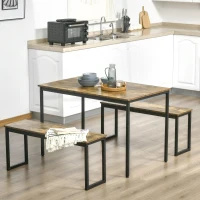 HOMCOM Küchentisch-Set Industriell Esstisch mit 2 Bänken Essgruppe Esstisch Set für Wohnzimmer Metall Rustikales Braun 114 x 71 x 75 cm(m-2)