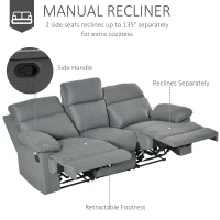 HomCom canapea 3 locuri, cu extensie, 185x95x97 cm(m-5)