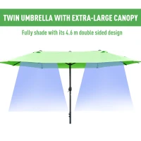 Outsunny 4.6M Sun Umbrella Canopy Double-sided Crank Sun Shade w/ Cross Base Green(m-4)
