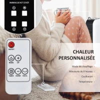 HOMCOM Chauffage soufflant oscillant 2000 W - mini radiateur céramique PTC - 3 modes - télécommande incluse - chauffage d'appoint blanc noir(m-5)